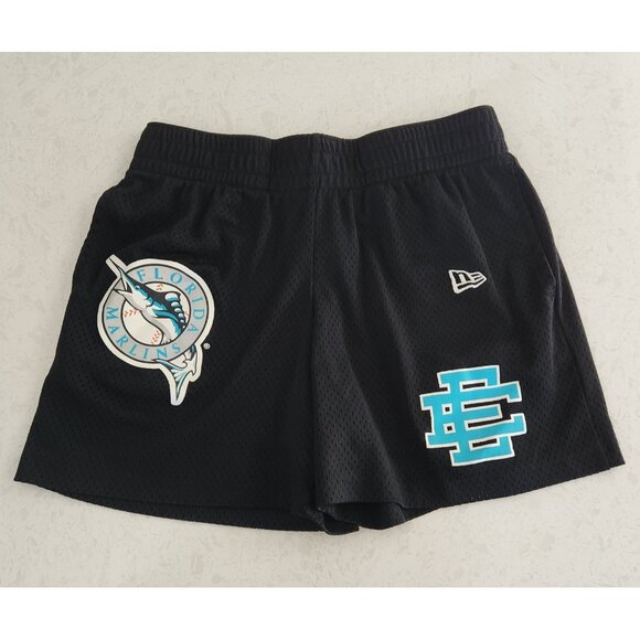New Era x Eric Emanuel Shorts Black Miami Marlins Baseball Collab Mens Small EUC - Picture 2 of 10
